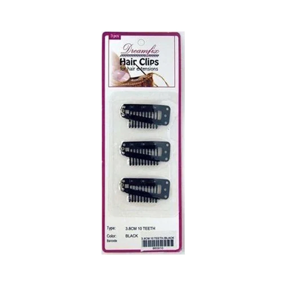 Dreamfix Hair Clips for Extensions Clips 3.8cm Teeth/Black 3Pcs